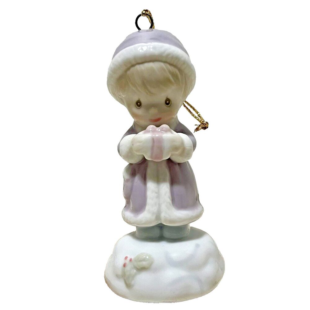 Precious Moments 1995 Christmas Ornament, Girl Holding Gift, No Box, Vintage